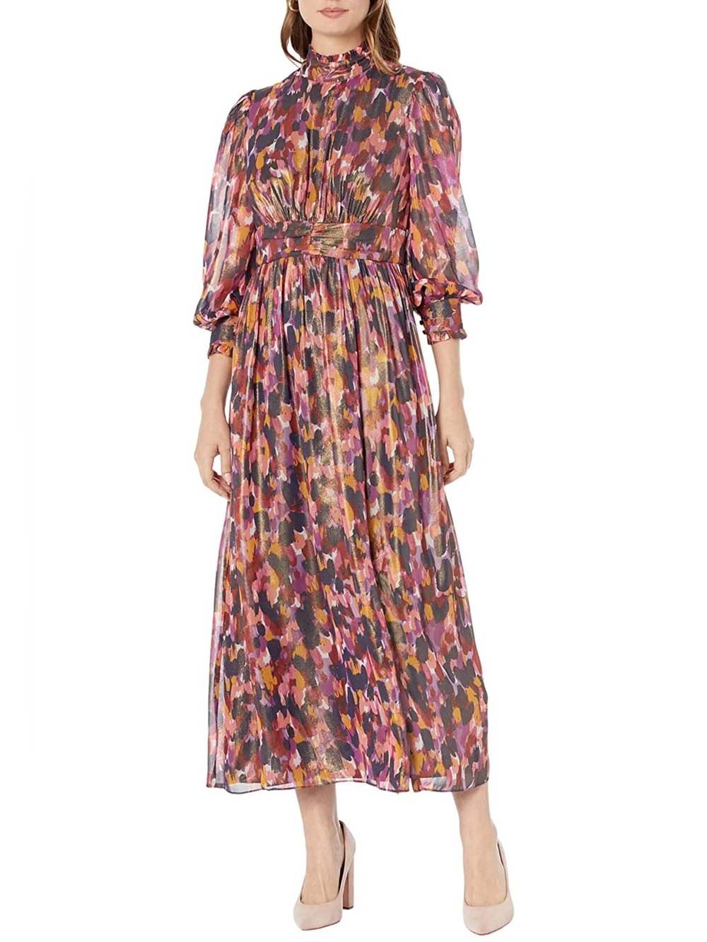 NEW Donna Morgan Chiffon Mock Neck Side Slit Midi Dress Size 14W Wedding Guest